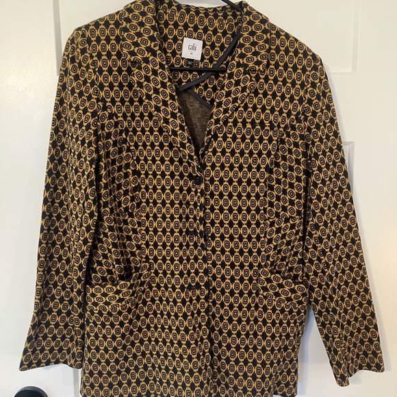 CAbi Kensington Proper Standout Medallion Blazer Jacket 3372 Mustard & Blue Med. - Picture 1 of 13